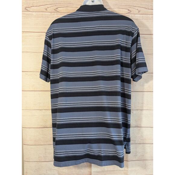 St. John's Bay Men's Polo Striped Navy Blue 3 Button 100% Cotton Size L - Picture 2 of 6